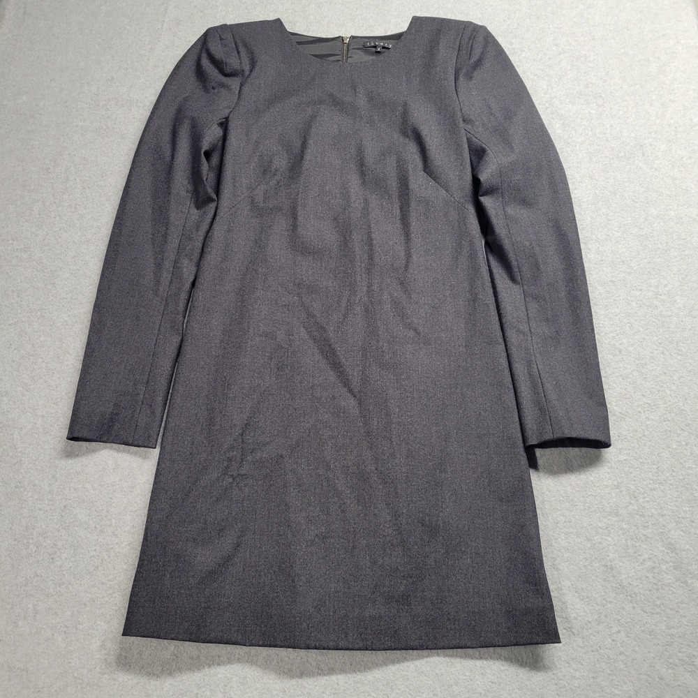 Theory Women's Solid Gray CrewNeck Kamillina Stretch Wool Dress‎ Size 2 USA Made